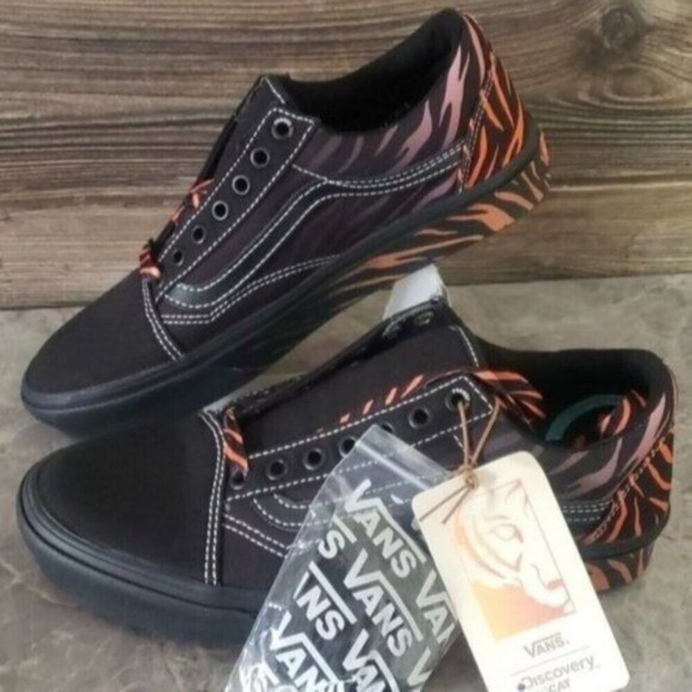 New Vans Old Skool Comfycush Discovery Cat Black Tiger Print Stripes Sneakers‎